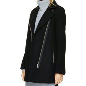 ARITZIA Wilfred Free Fei Wool Black Pea Coat Lined Moto Style Size XS